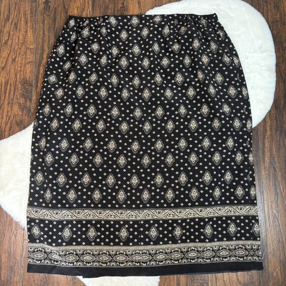 Talbots Maxi Skirt 24W Faux-Wrap Black 100% Silk Women's - Picture 3 of 9